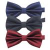 Men's Solid Black Double Layer Bow Tie - British Cube Grid, 27 Colors Available for Formal Events and Weddings.