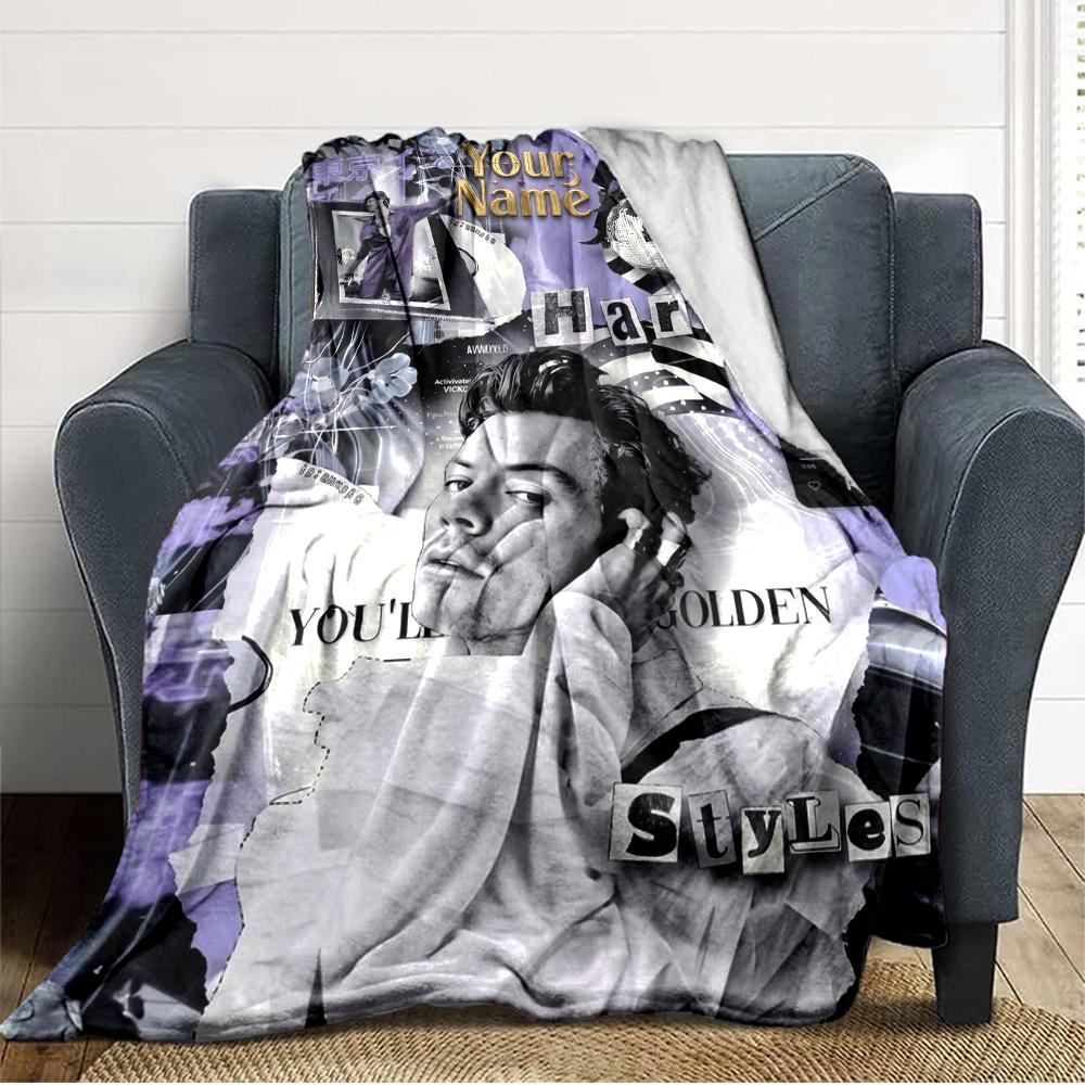 Name Custom Music Themed Harry-styles Print Flannel Blanket High Quality Warm Comfortable Cover for All Seasons Perfect for Gifts Home Decor