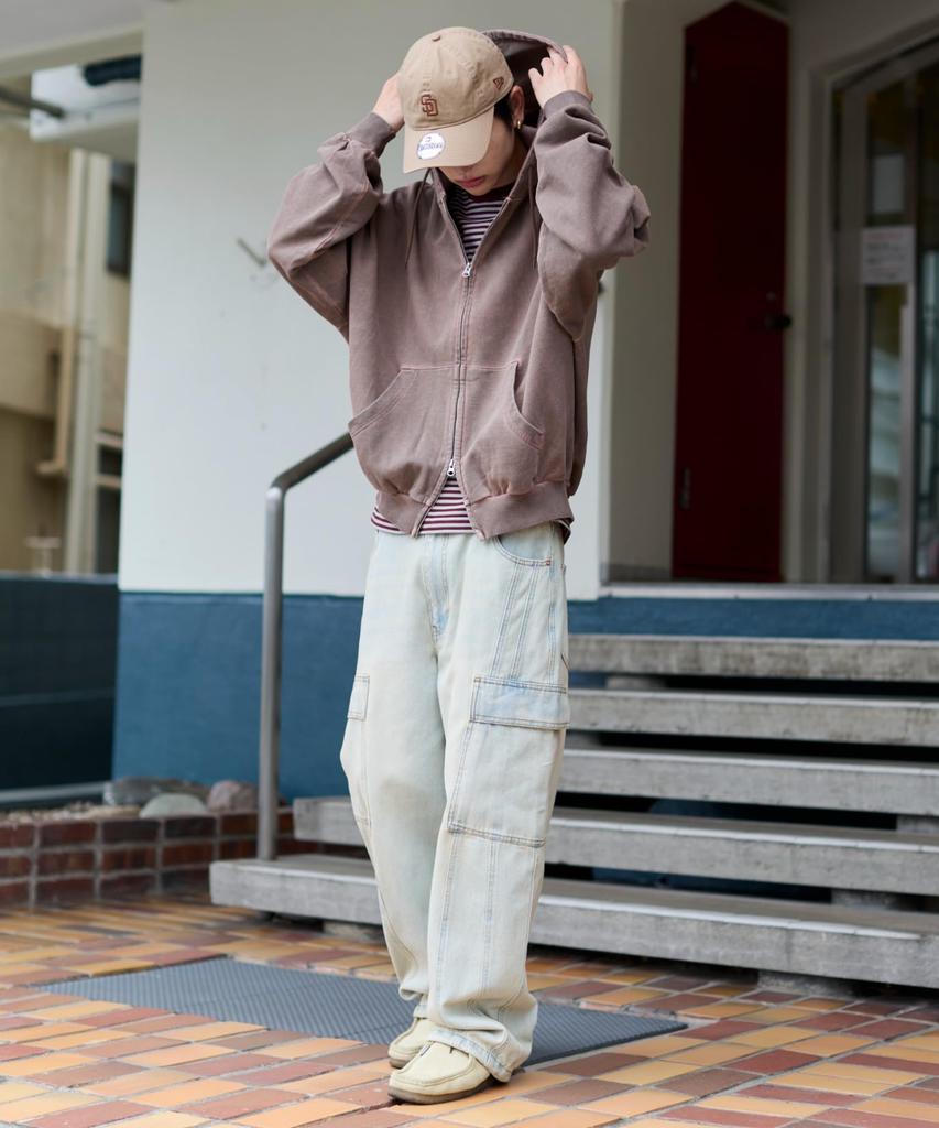 WEGO Balloon Big Double Zip Loose Solid Casual Size Brown Men's Hoodie, Fit, Color, Fall/Winter Streetwear, Gift, L,