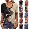 Elegantes T-Shirt Damen Kurzarm Mode Ethno-Stil Locker Retro Lässig Knopfhemd 3D Blumendruck Lockeres Sommeroberteil
