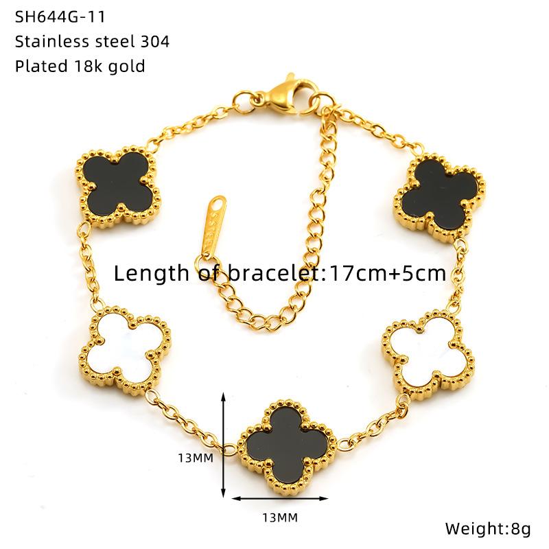 Brățară Floare Trifoi cu Patru Foi din Oțel Titan Placat Electrochimic Bijuterii din Oțel Inoxidabil de Înaltă Calitate Lot pentru Femei~