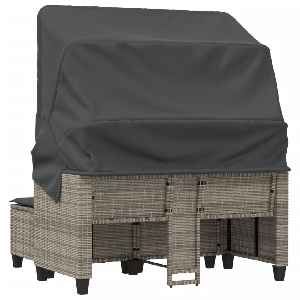 Vidaxl 2-Os. Garden Sofa With Canopy And Footrests, Grey, PE Rattan