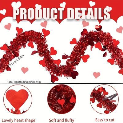 1pc Guirnalda Grande de Corazón Rojo con Corazones de Plástico - Arco de Boda de San Valentín, Decoración de Puerta y Balcón Adecuada para Bodas