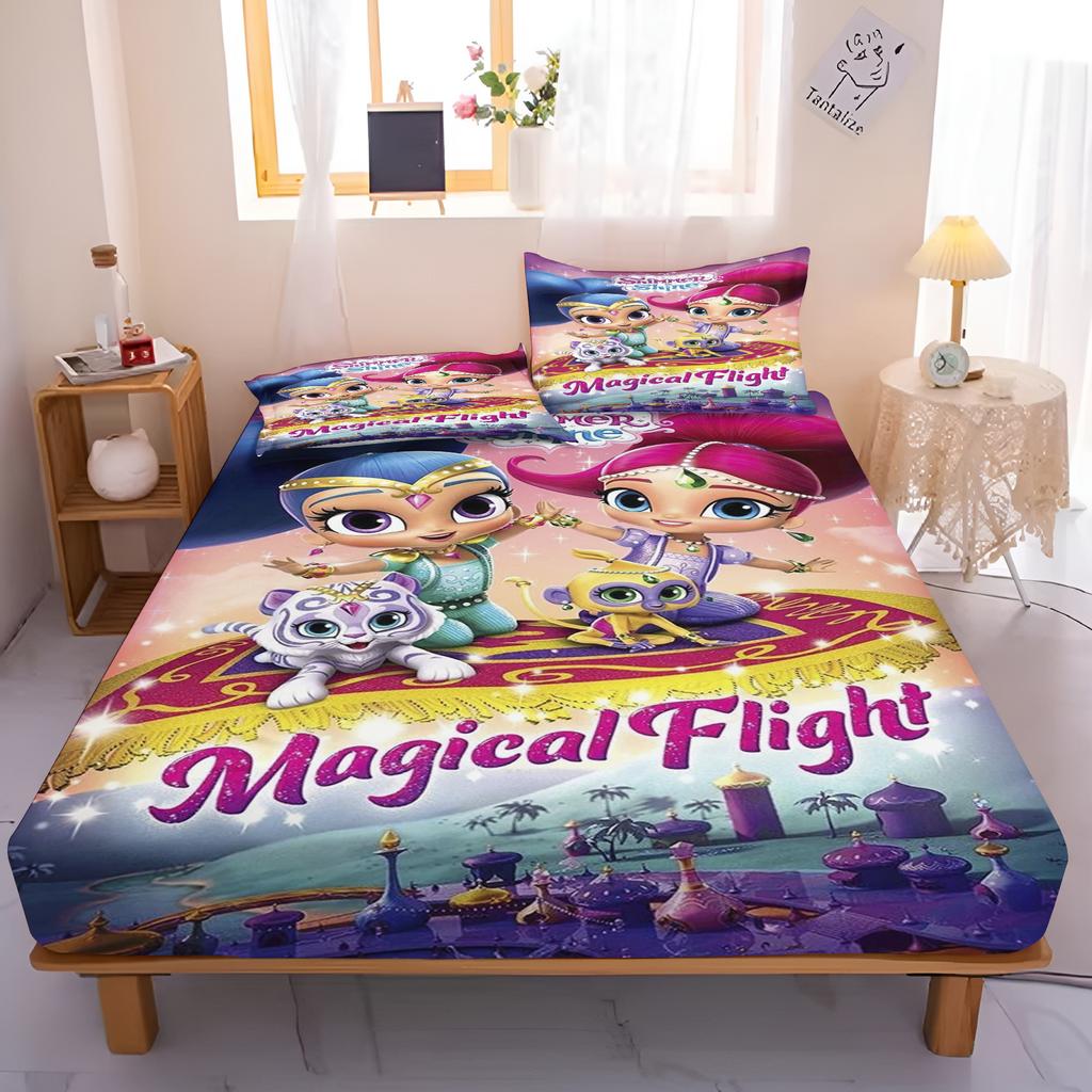Shimmer And Shine Cartoon Fitted Sheet Cover For Teenager Bedding Cute Digital Printing Sheets Bedding Children