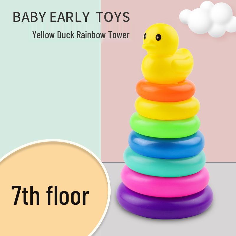 

Детская семицветная пирамидка и игрушка для метания колец «Радужная башня»