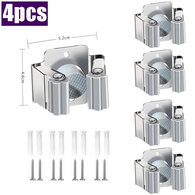 Stainless Steel Mop Clip Holder Wall Mounted Mop Brush Broom Hanger Fixed Rack Kitchen Bathroom Organizer Shelf Hook Accessories
