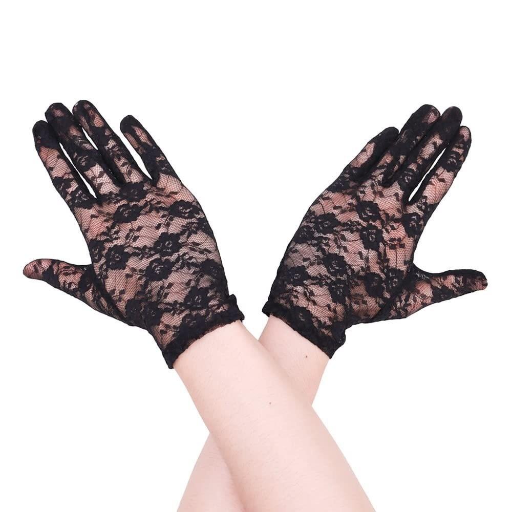 Elegant Short Sunscreen Gloves Thin Hollow-Out Mittens Fashion Party Gloves  For Women Female