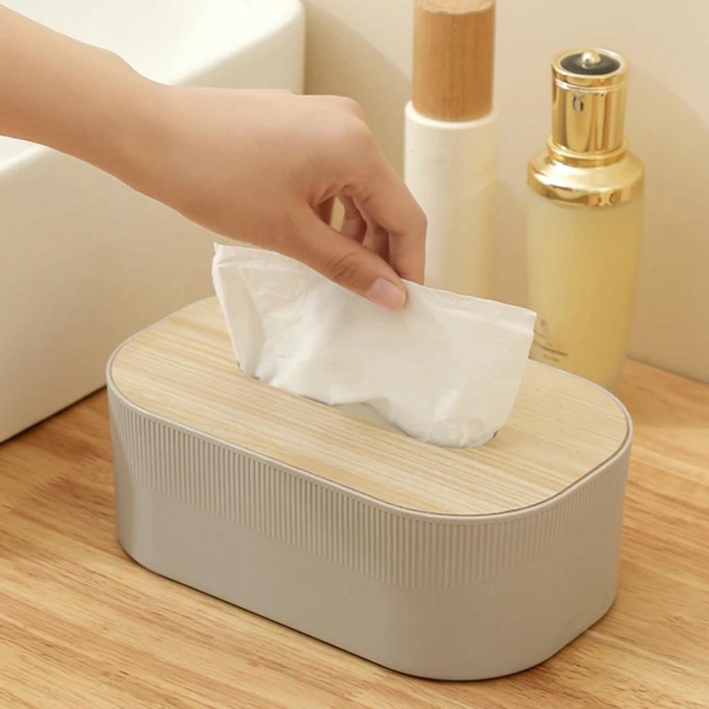 Plastic Tissue Box with Wooden Cover Nordic Simplicity Style Desktop Napkin Box Living Room Bathroom Toilet Square Tissue Box
