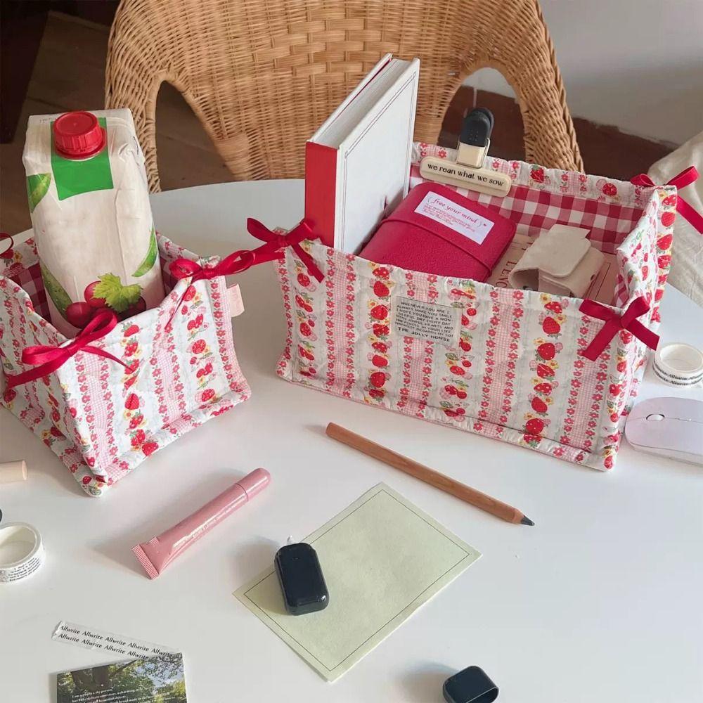 Ins Style Quilted Storage Basket Square Sundries Organizing Bag Cute Desktop Storage Basket  Snacks