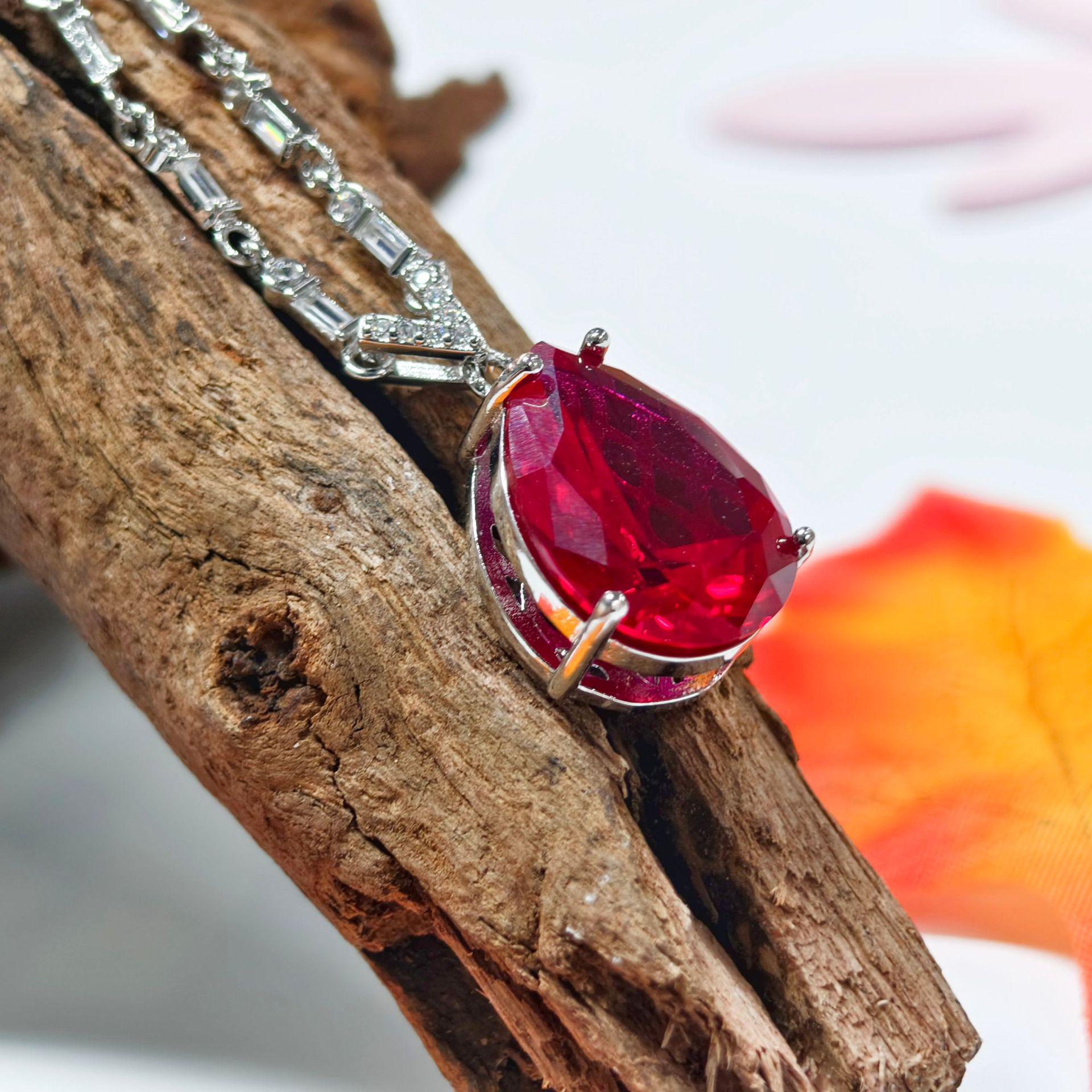 Gessen Jewelry Ruby Pendant Necklace - Water Drop Pigeon Blood Red Tourmaline Design