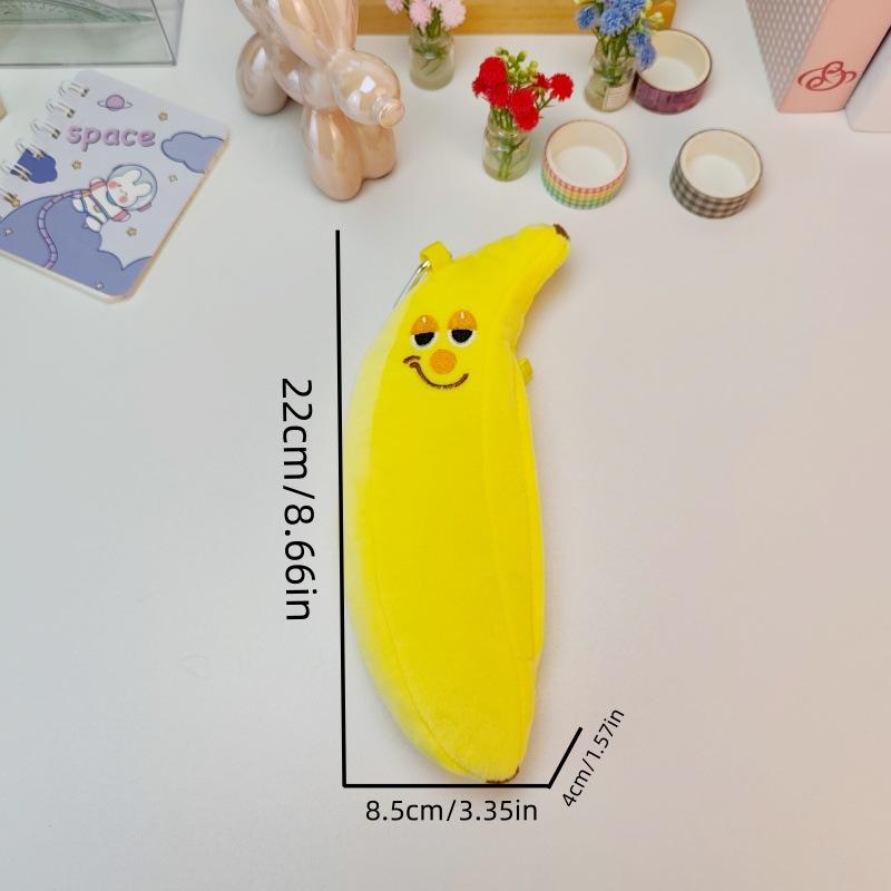 Cute Plush Banana Pencil Case Kawaii Cartoon Banana Shaped Pouch With Keychain For Stationery Storage And Bag Decoration