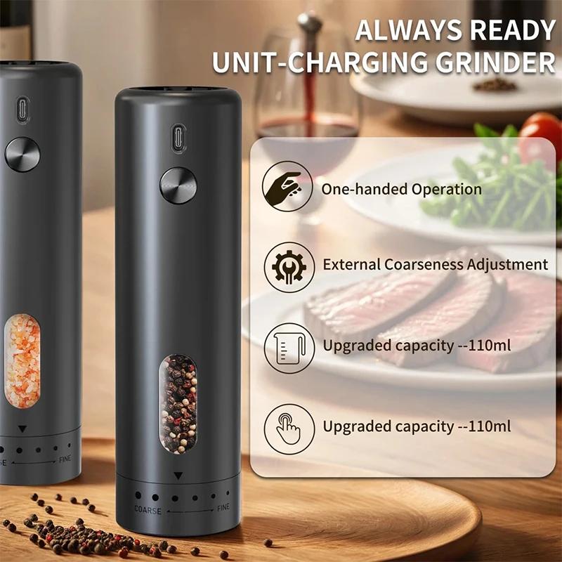 External Adjustable Pepper Grinder Portable Fashion Design Salt and Pepper Mill Rechargeable Electric Spice Grinder Kitchen Tool