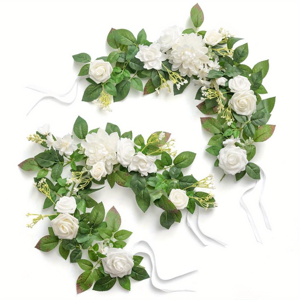 2 Stück Stuhllehne Blumengirlande Floral Künstliche Blumenarrangements Tischmittelstück Dekoration für Zuhause Hochzeitsparty Wohnzimmer Schreibtischdekoration