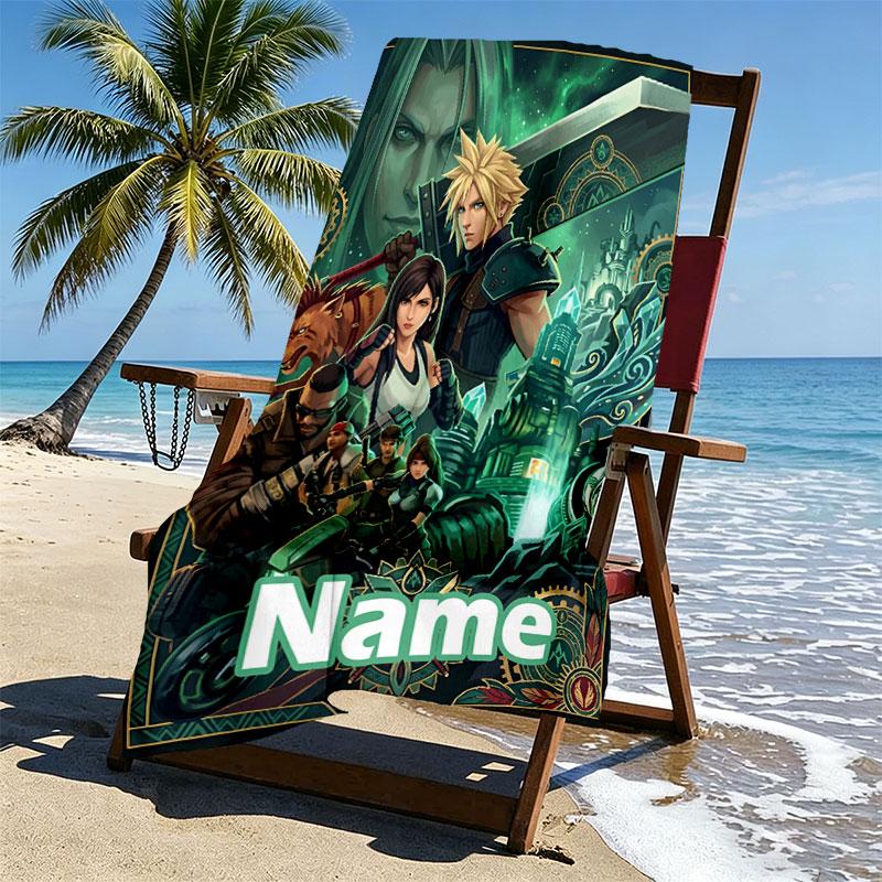 Custom Name Personalized Final Fantasy Print Beach Towel, for Trip Camping Beach Party Home Decor, Birthday Gift for Family & Friends