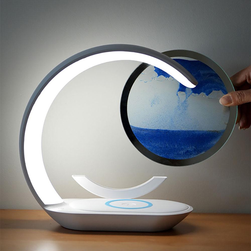 15W Wireless Charger with Quicksand Painting Night Lamp Table Top Decoration Fast Charging Station for iphone 16 Pro Max Charger