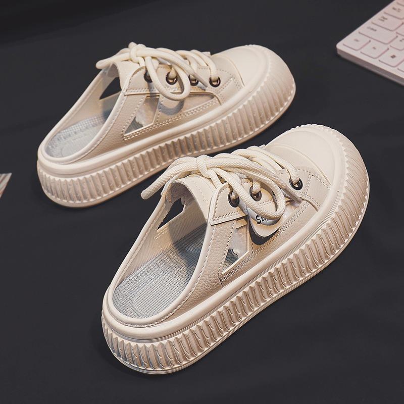 Baotou half slippers women's summer new outer wear hollowed out one pedal platform white shoes lazy sandals