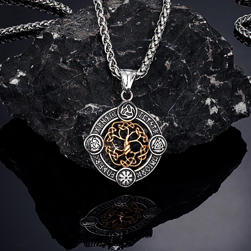 Never Fade Norse Rune Life Tree Necklace Men Gold Stainless Steel Pendant Valknut Trinity Male Lucky Amulet Viking Jewelry