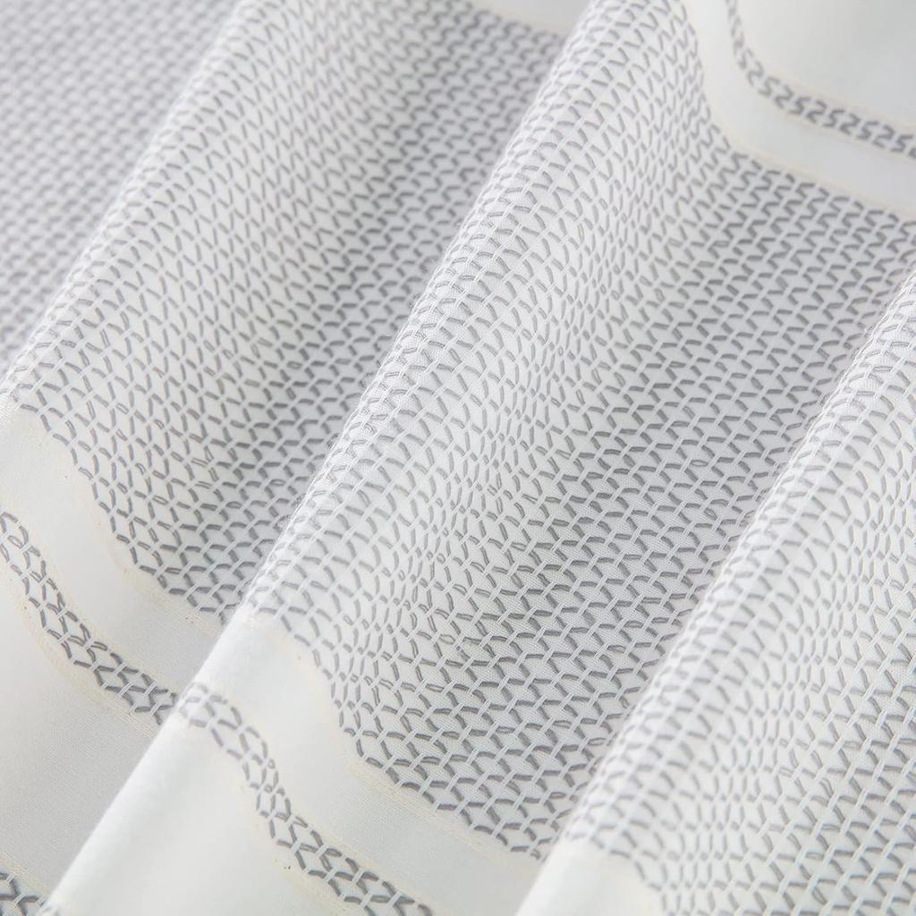 Seasonwood Shower Curtain White Gray Woven Striped 72 x 72Inches,Farmhouse Shabby Chic Striped Minimalist Bathroom Decor