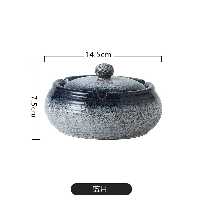 Retro Ceramic Ashtray with Cover Anti-ash Flying Round Cigarette Butts Cylinder Home Decoration Accessories Ceramic Ashtray