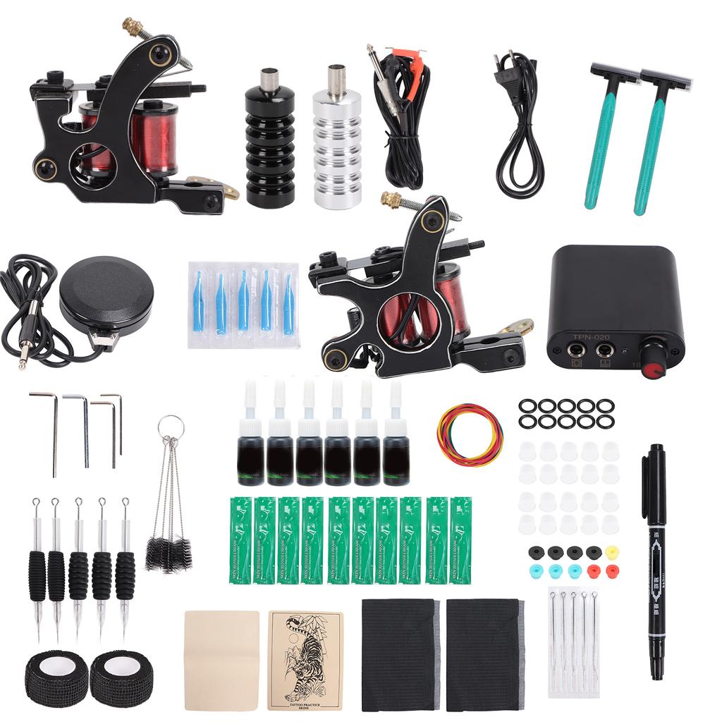 Coil Tattoo Machine Kit Foot Pedal Power Supply Repair Cream Novice Tattoo Practice Tool Set