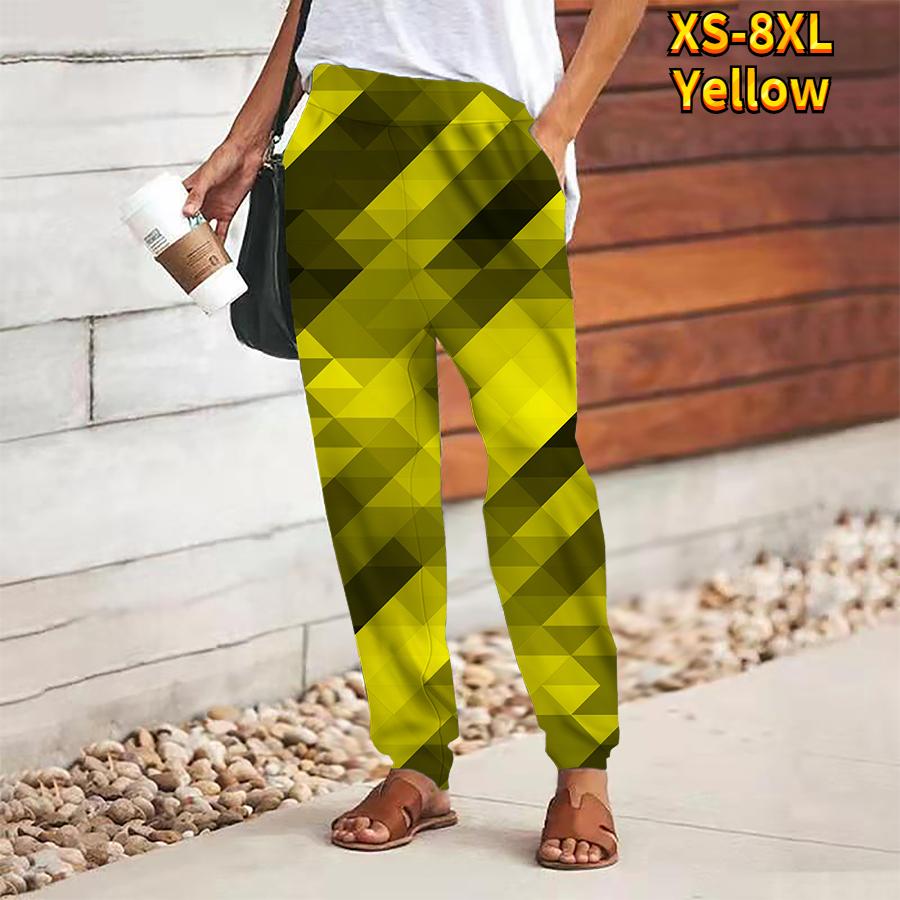 Women Abstract Printing Pants Lace Up Elastic Waist Loose  Trousers Casual Long Pants Trousers with Pockets