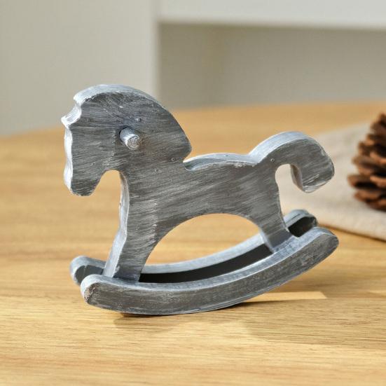 Hand-painted Wood Rocking Horse Figurine Vintage Miniature Rocking Horse Statue Home Office Living Room Desktop Decoration Ornament