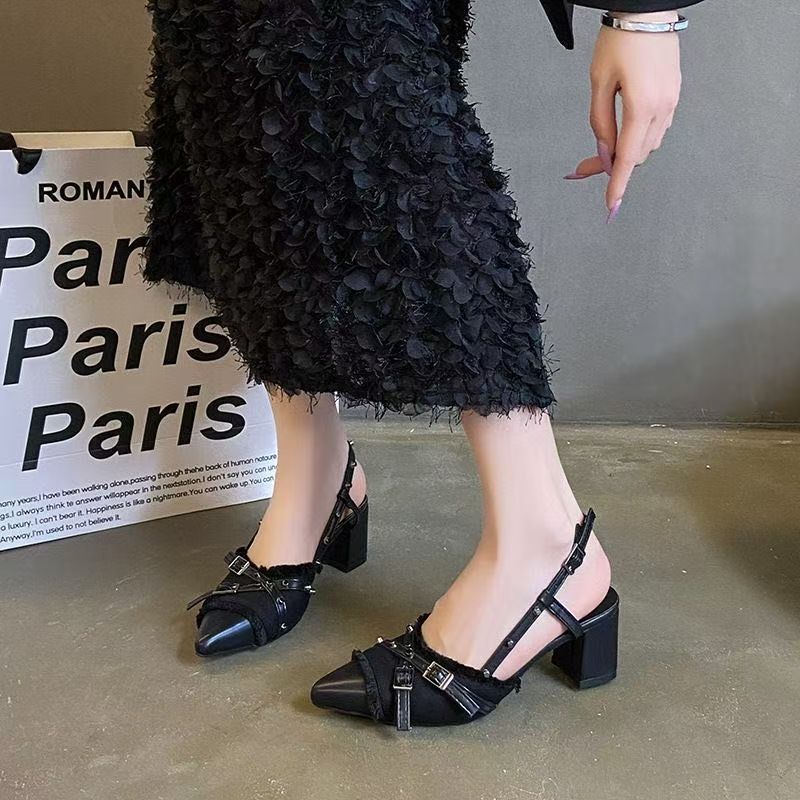 French Explosion Retro Pointed Single Shoes Women's 2025 Spring New Bag Head Empty Sandals Thick Heel Thin High Heels