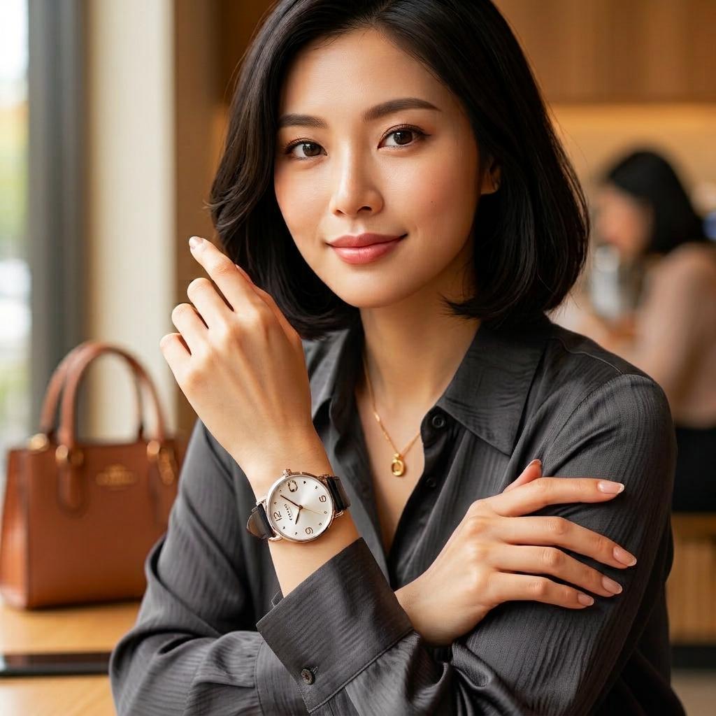 Used Coach Elliot 36mm Sunray Dial Black Leather Strap
