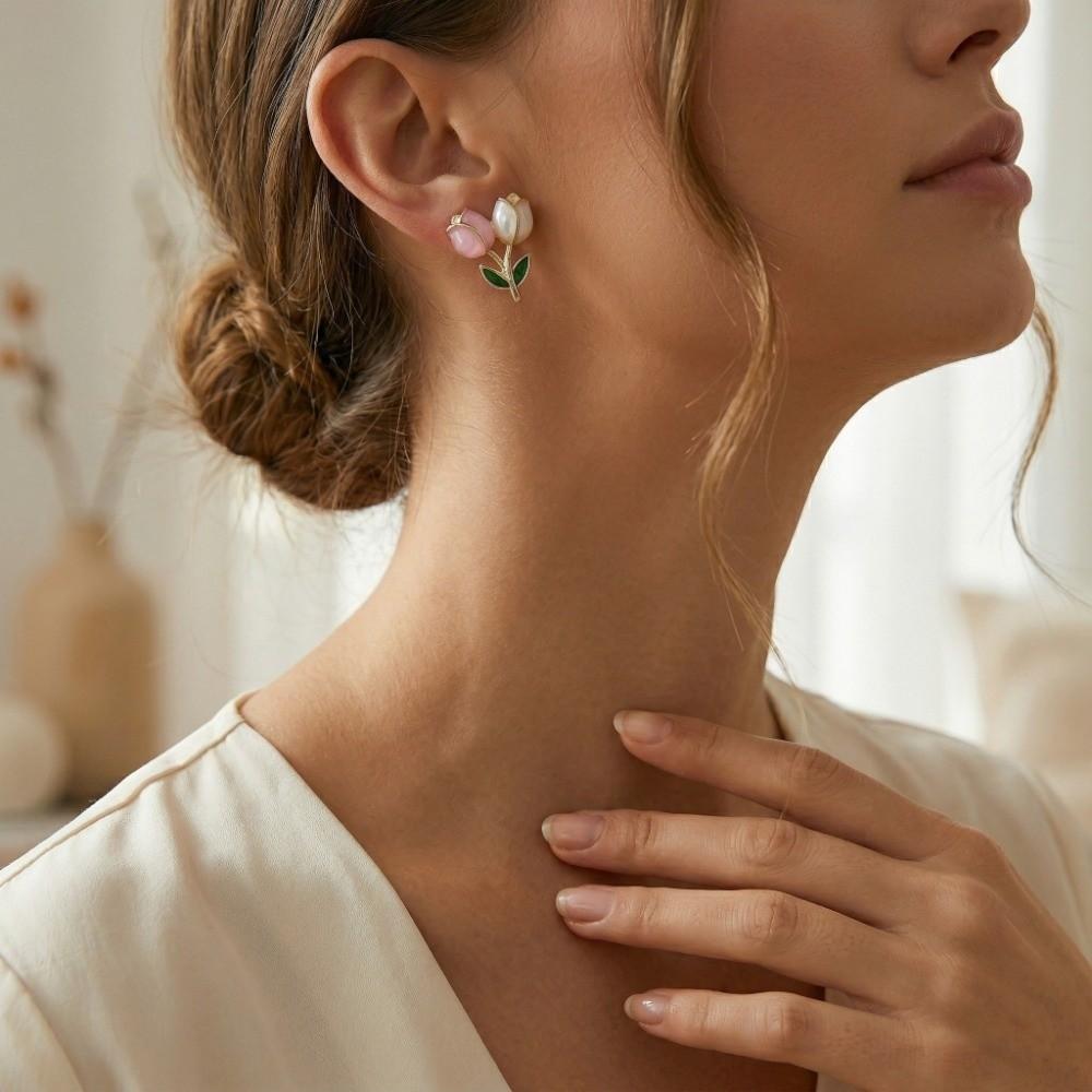 New Sweet Tulip Bud Earrings Glazed Simple Color-Blocked Earrings Colorful Elegant Stud Earrings Women