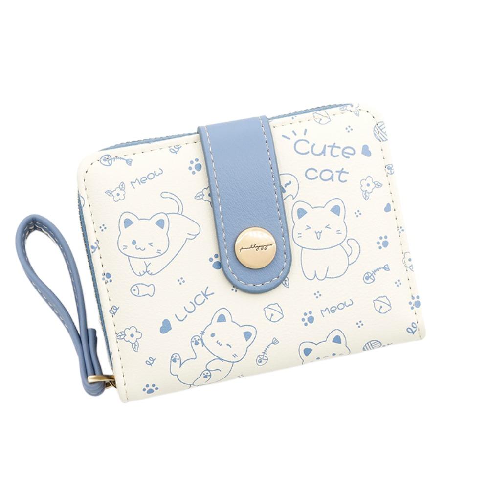 Waterproof Short Student Money Bag Pu Zipper Wallets Key Storage Cute Cat Girls Wallet  Student