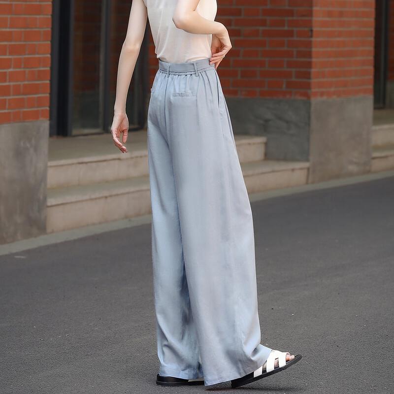 Women's Summer Linen Blend Belted Wide-Leg Pants