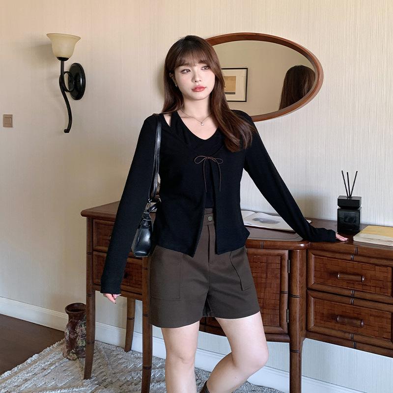 Women's Plus Size Korean Style Woolen High Waist Straight Leg Shorts