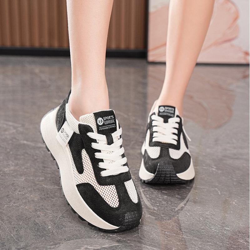 Summer New Women's Shoes Thick Bottom Popular Comfortable Casual Sneakers Outdoor Breathable Patchwork Leather Vulcanized Shoes