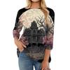Women's Fashion Casual Round Neck Three-quarter Sleeve Halloween Printed T-shirt Top