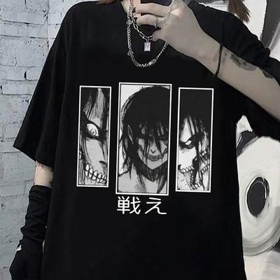 Hot Japanese Anime Attack On Titan T Shirt Unisex Fashion Eren Jaeger Graphic Tees Cartoon Funny Hip Hop Unisex T-shirt Oversized Unisex
