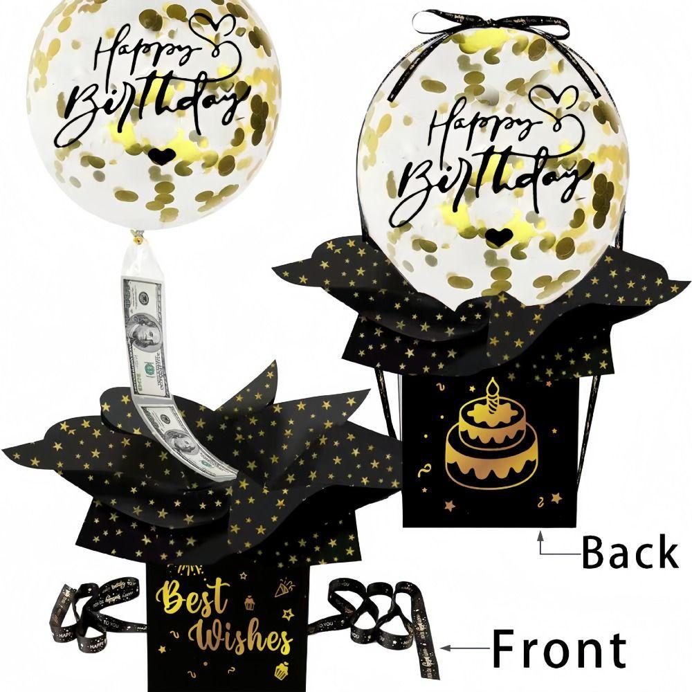 Black Gold Cash Pull Gift Boxes Funny Balloon Money Pull Box  Baby Shower Supplies