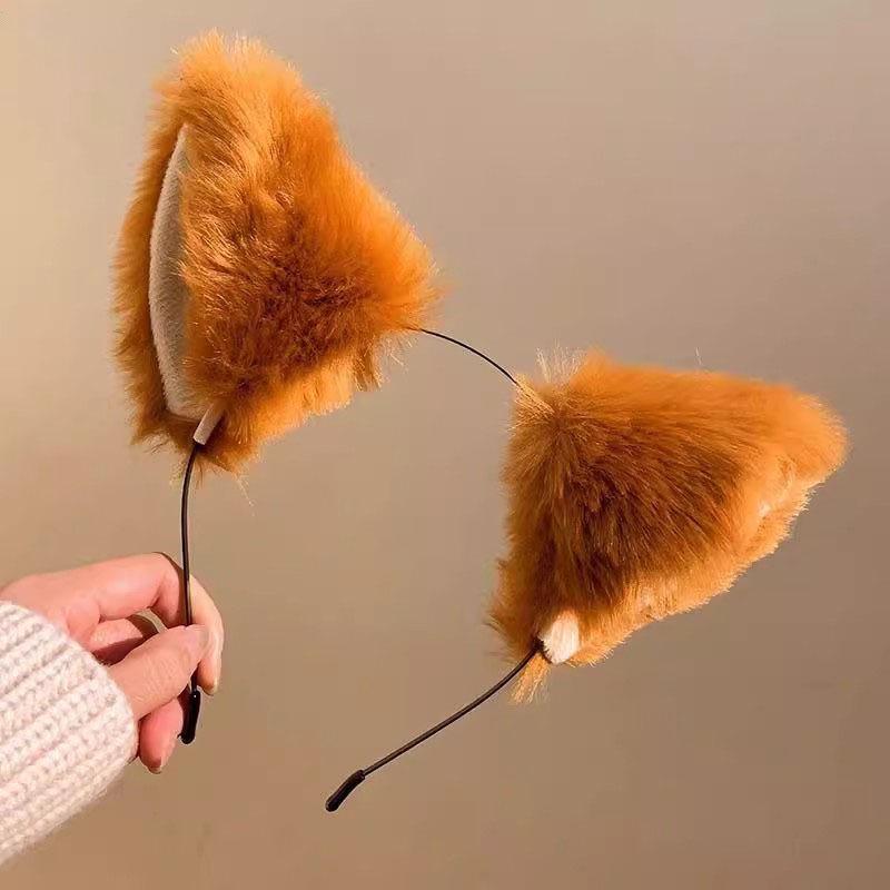 

Brown Fox Ears Plush Headband for Cosplay, Face Washing & Makeup