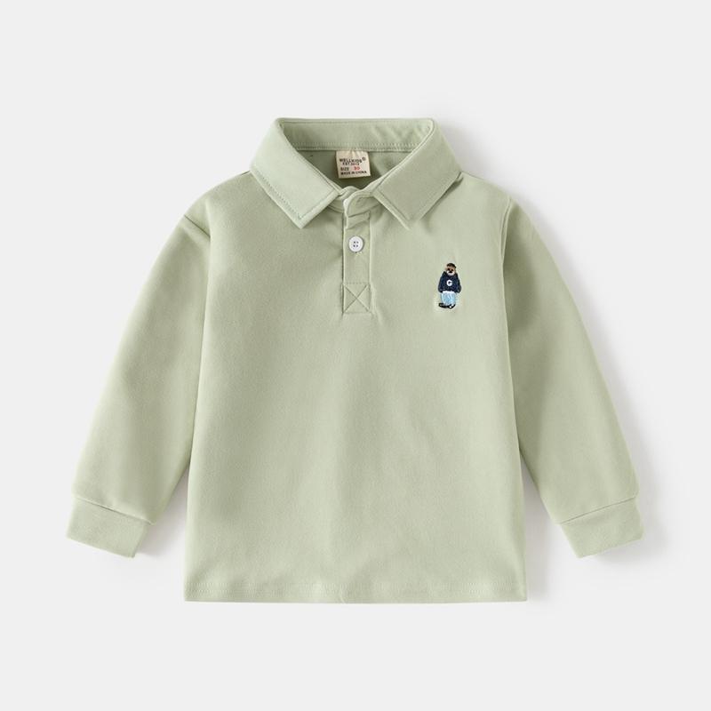 Kids Boys Polo Shirt Long-Sleeve Collared Pullover