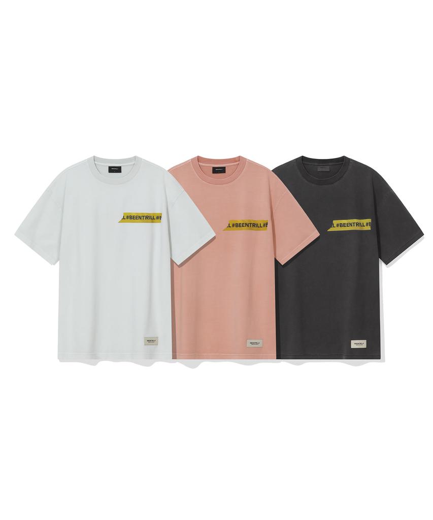 BEENTRILL Vintage Taping One-Point Dyed Short Sleeve T-Shirt (Deep Pink)