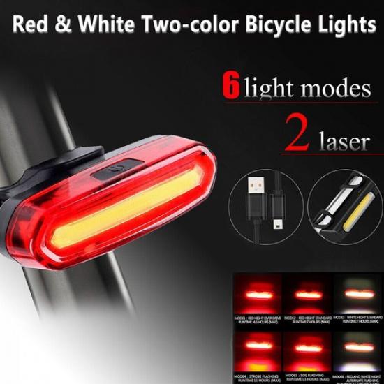 LED Bike Tail Light Rechargeable USB Bicycle Rear Cycling Warning Light 6 Modes