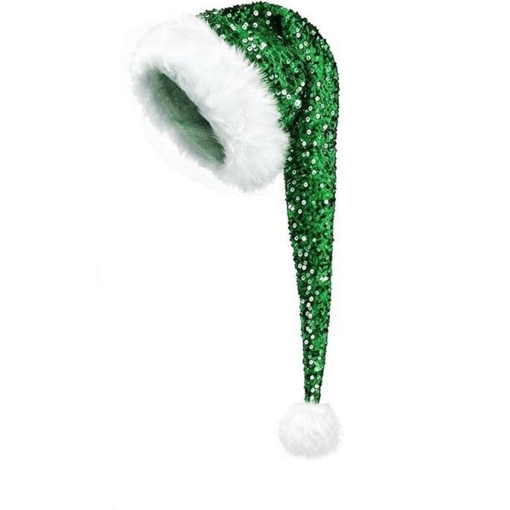 Long Sequin Christmas Hat Solid Color Santa Claus Hat Fashion Xmas Cap  New Year