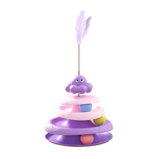 Rotating Cat Toy with 3-Tier Hollow Tracks Colorful Balls Detachable Portable Playground for Cats Interactive Cat Stick Turntable for Boredom Relief