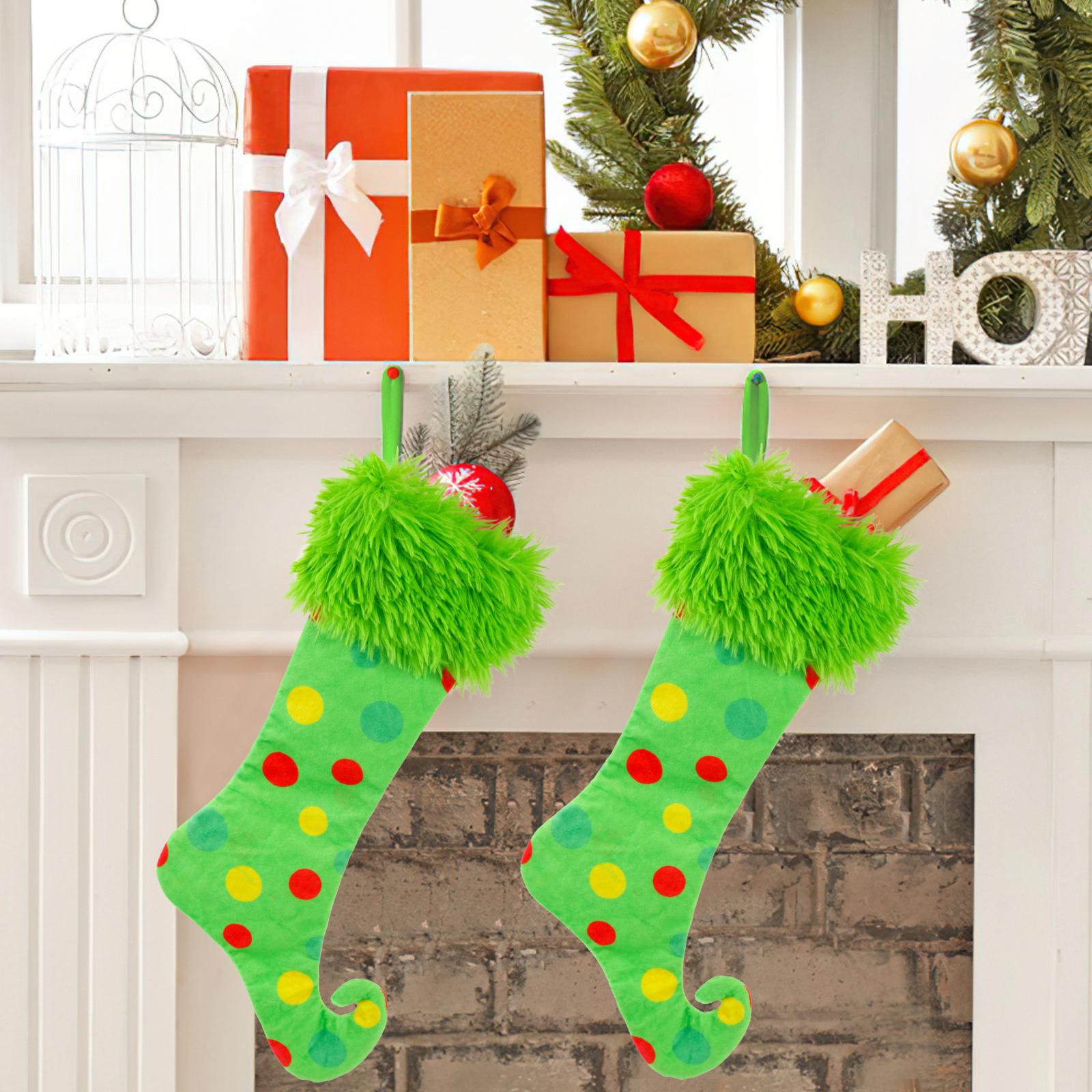 

Plush Socks Christmas Green Christmas Decoration Stockings Holiday Party Decoration One Size