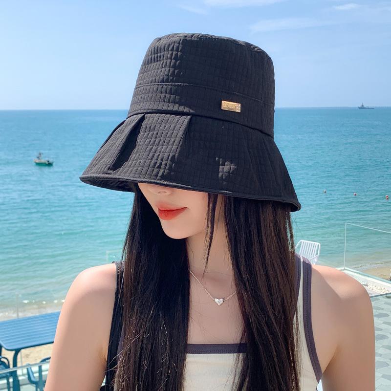 Hat women's fashion big head circumference metal standard bucket hat sun protection sun hat summer face small sun hat