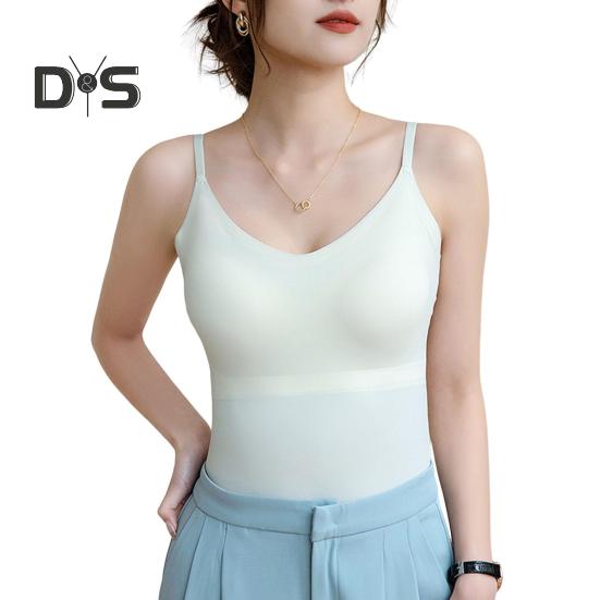 Women Underwear Adjustable Shoulder Straps Elastic Bottoming Vest with Chest Pad Traceless Design Ice Silk Tank Vest