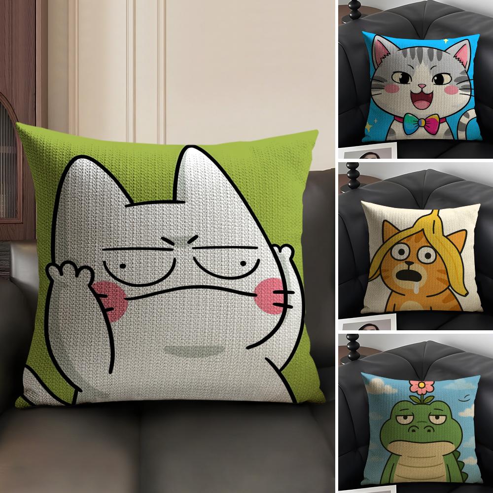 Fashing Cat Funny Party Pattern Pillow Case Natural Linen Double-Sided Printing Sofa Home Decor Cushion Cover