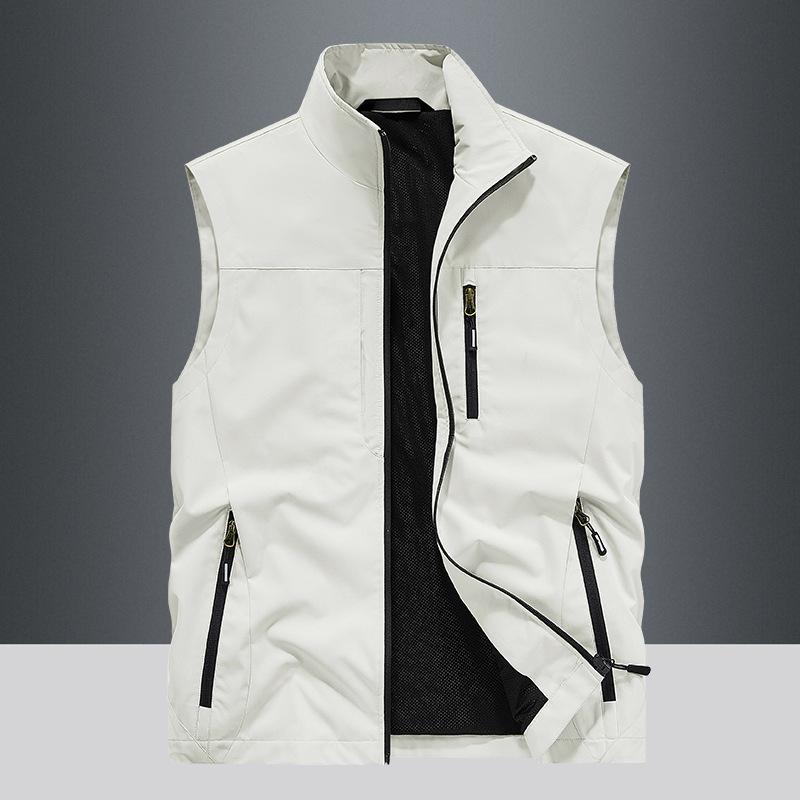 Herrenjacke Neue Weste Herren Outdoor Casual Frühling und Sommer Weste Stehkragen Pferdeklipp Schulter