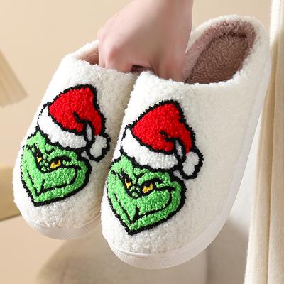 New Comfortable Home Cute Cartoon Grinch Winter Cotton Slippers Men and Women Couples Thermal Cotton Slippers