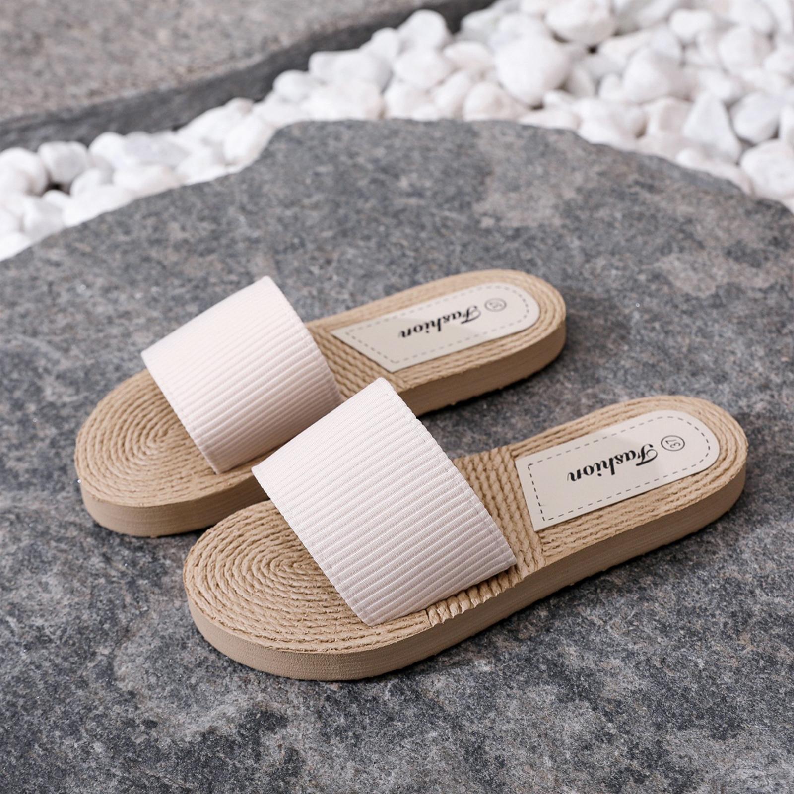

Summer women s fashionable imitation hemp rope surface with one-piece slippers worn outside 41 бежевий