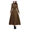 2024 Autumn Winter Women Dress Round Neck Thick Long Sleeve Printed Warm Soft A-line Loose Hem Pockets Mid-calf Length Mother Maxi Dress